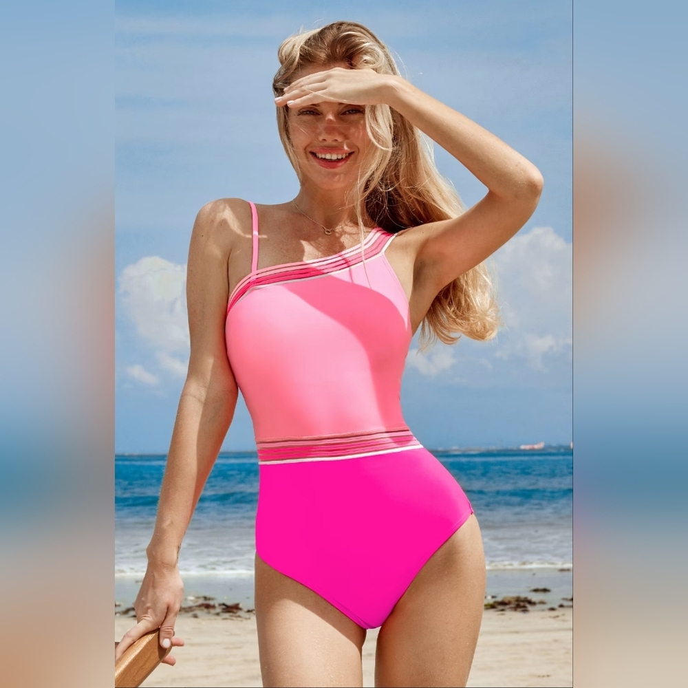 CUPSHE Roseate Harmony One-Piece, Pink, Side Shoulder, Womens Swimsuit NWT